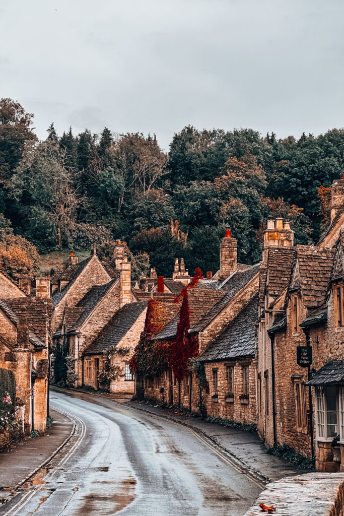 Cottages in Castle Combe in The Cotswolds in autumn